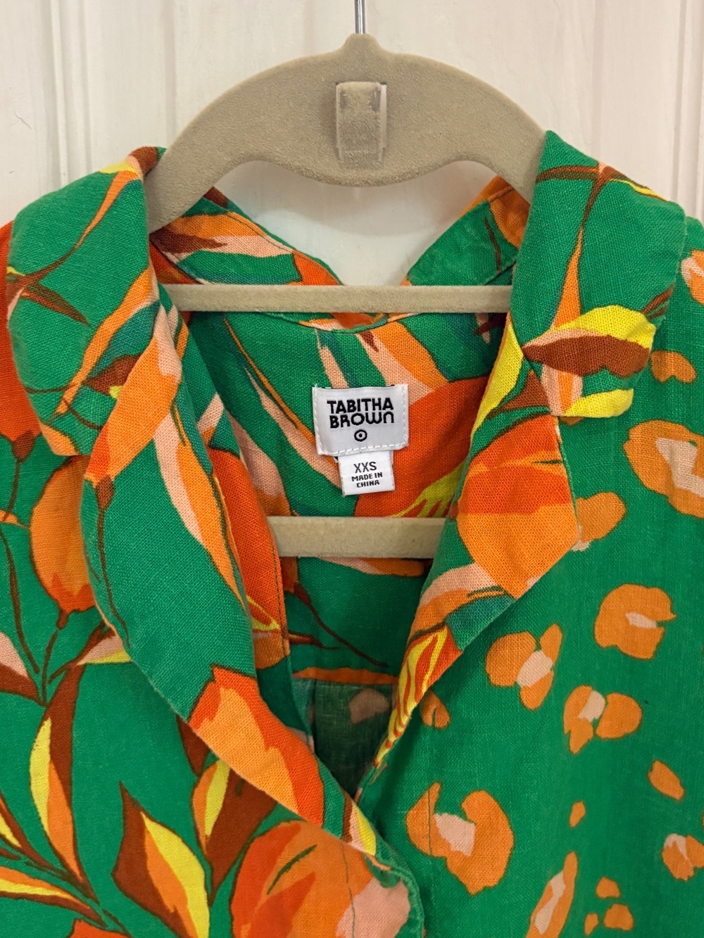 Tabitha Brown for Target Linen Blend Tropical Print Button Down Top - Picture 4 of 7